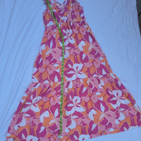 Japna Womens Pink and Orange Floral Y2K Babydoll Maxi Dress Sz M Boho Festival - Picture 7 of 7